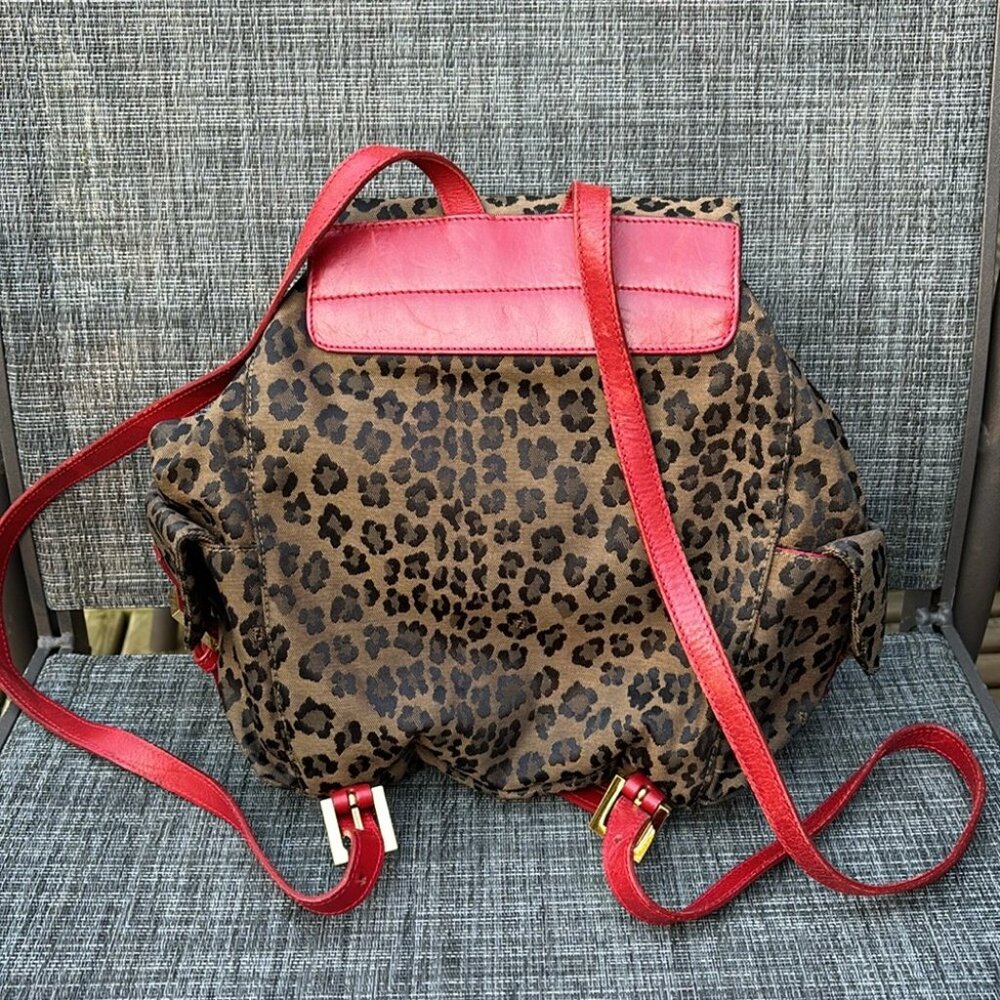 Fendi Leopard Print Backpack with Red Trim - Picture 6 of 16